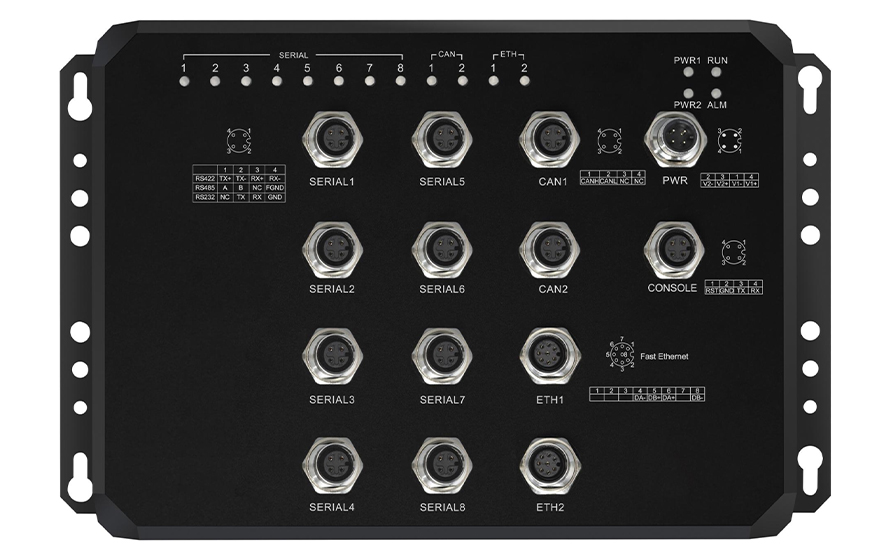 飛暢科技-M12接口 8路串口+2路CAN 服務(wù)器 (帶WEB與SNMP網(wǎng)管，MQTT)
