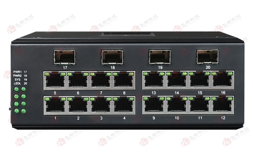 飛暢科技-管理型 4SFP千兆光+16千兆電 環(huán)網工業(yè)軌式交換機