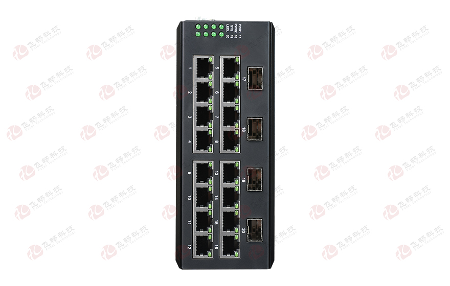 飛暢科技-管理型 4SFP千兆光+16千兆電 環(huán)網工業(yè)軌式交換機