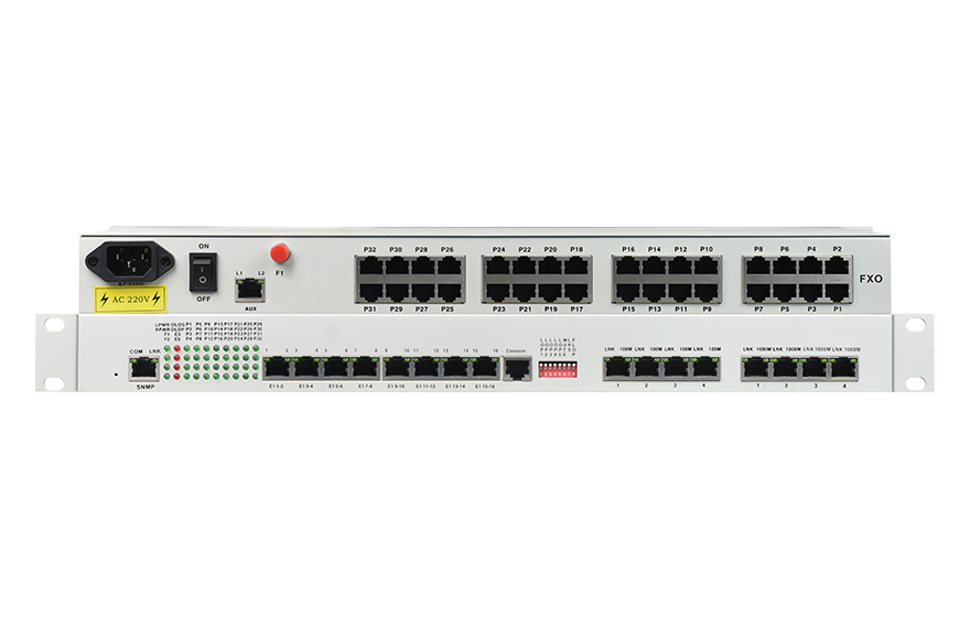 飛暢科技-32路電話+16E1+4FE+4GE+2路數(shù)據(jù)+SNMP+console（19英寸，物理隔離）電話光端機(jī)