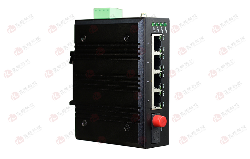 飛暢科技-mini工業(yè)軌式 4路百兆(物理隔離，總帶寬100M)轉(zhuǎn)1路百兆光